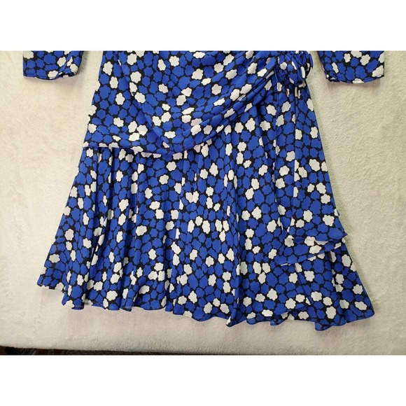 Liz Roberts Wrap Dress Womens Medium Blue Floral Lined Twisted Waist Side Zipper - Picture 5 of 11